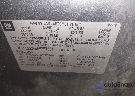 2010 GMC Terrain Sle-2 из США, поврежденный, VIN 2CTFLEEW9A6357007